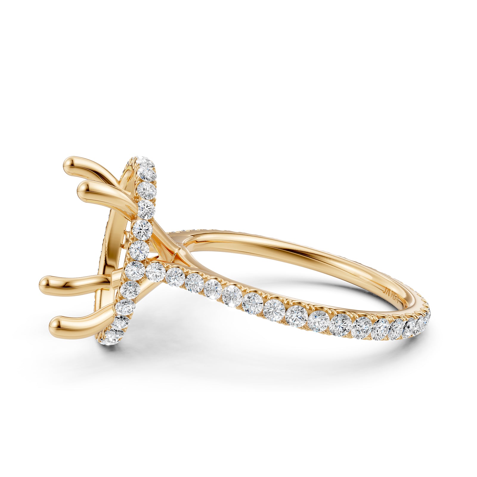 Cathedral Style Halo French U Pave Set Semi Mount Lab Grown Diamond Engagement Ring 0.55Ct.